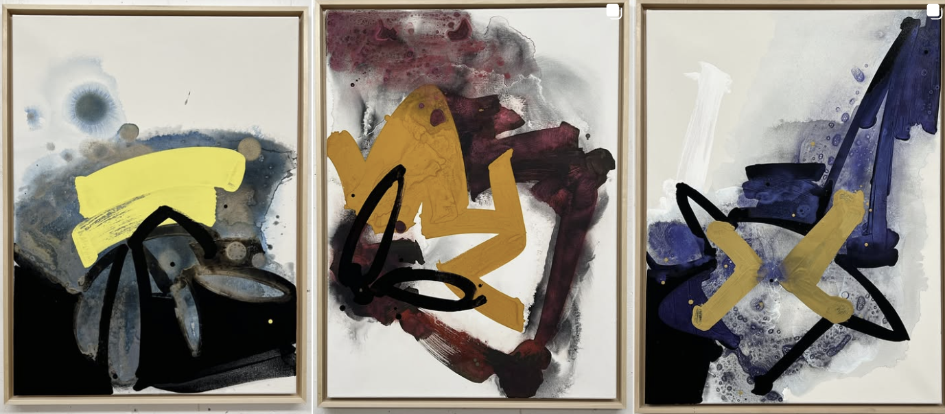 Abstrakte Werke von Anthony Werner in Gelb, Bordeaux und Blau