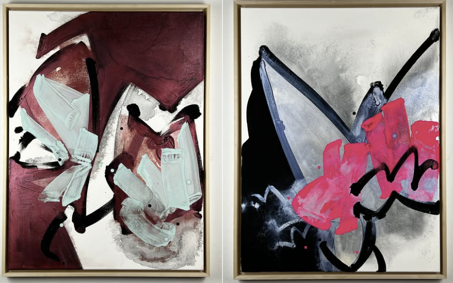 Abstrakte Werke von Anthony Werner in Bordeaux und Pink